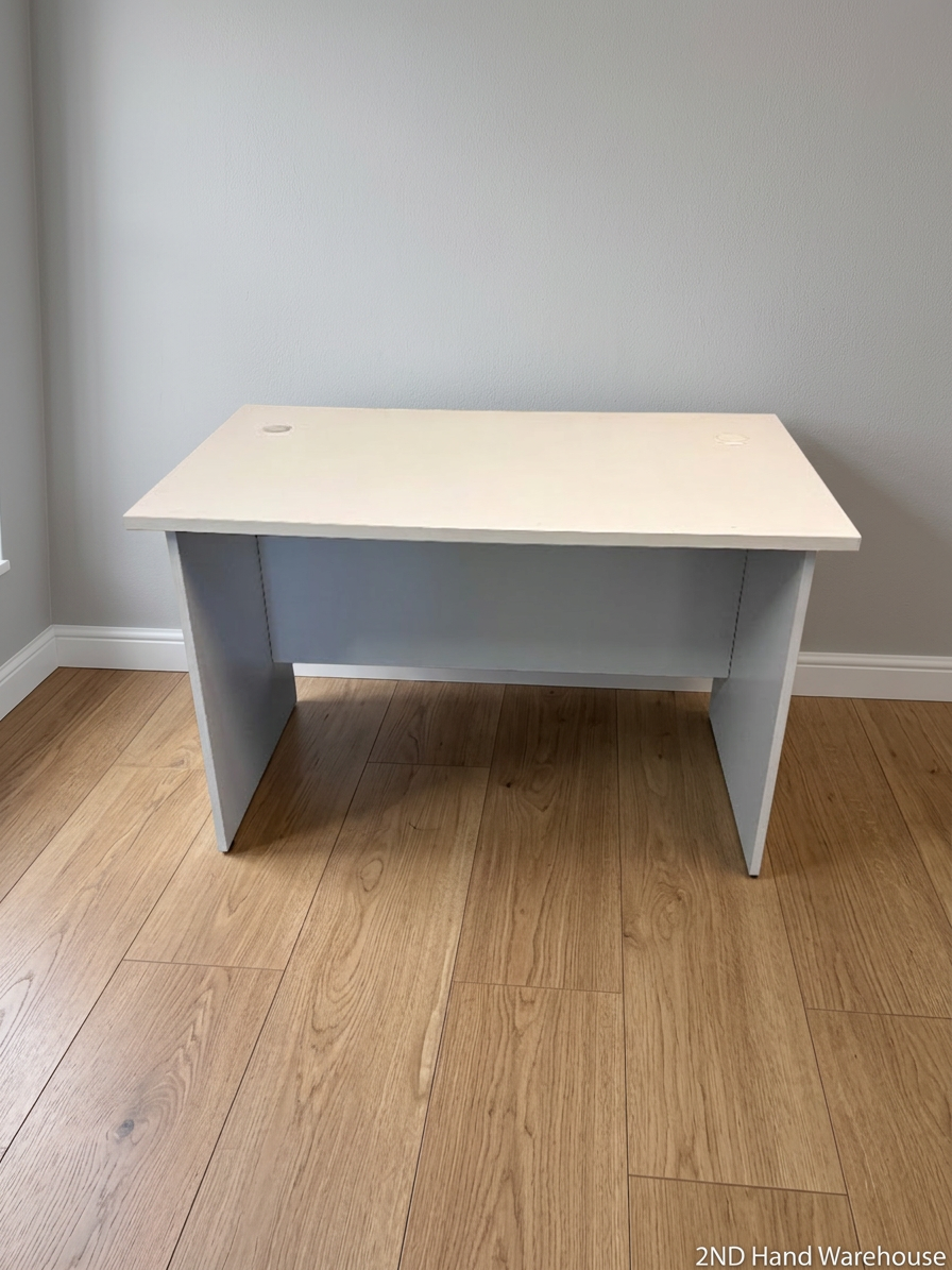 Minimalist White Office Desk with Cable Ports — Clean and Well-Maintained