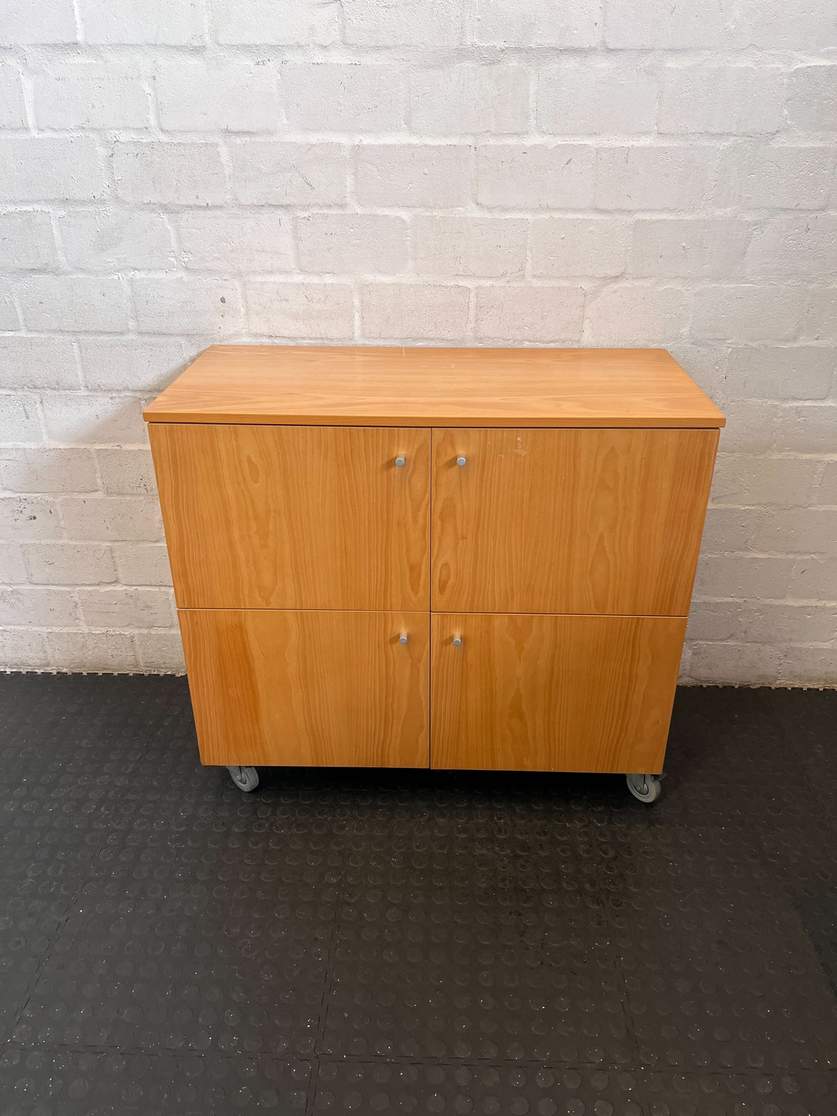 Mobile Wood Storage Cabinet on Wheels