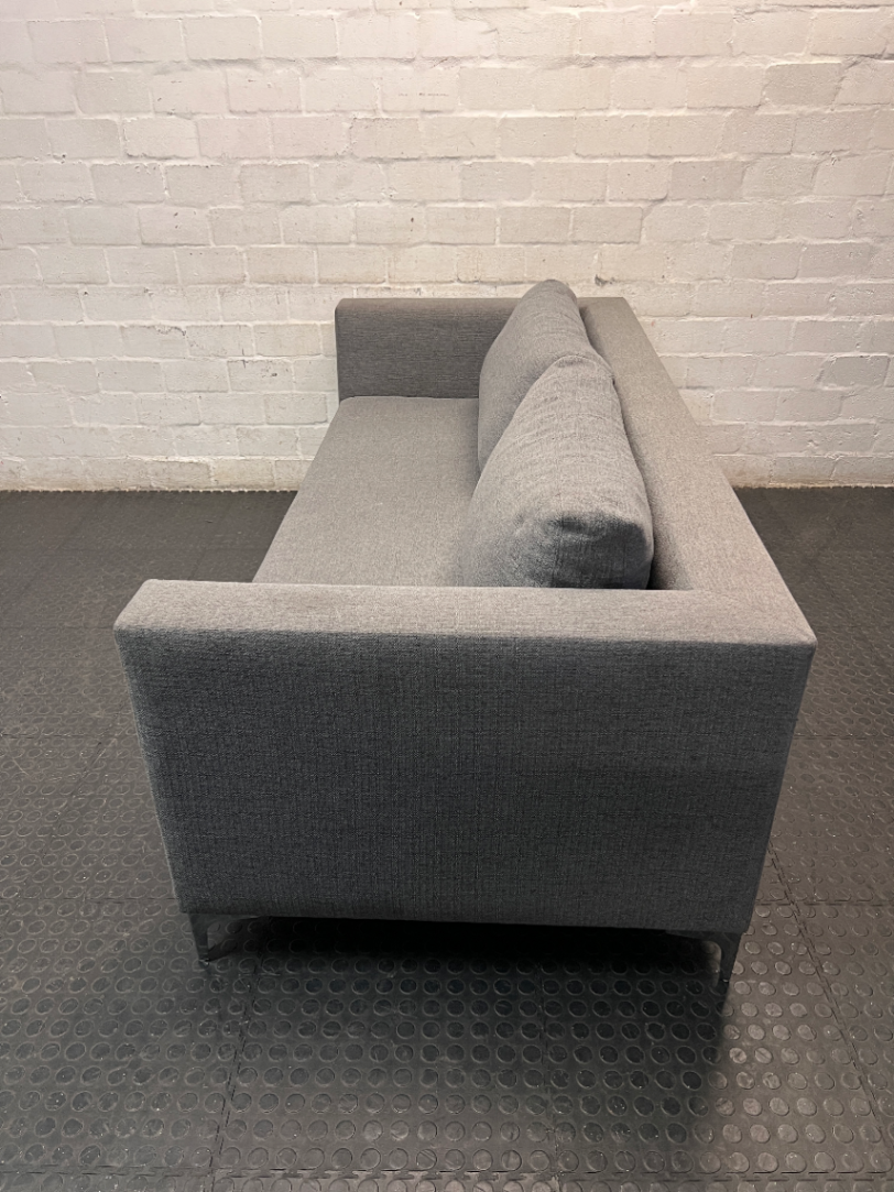 Modern 3 Seater Grey Fabric Couch with Metal Legs — Good Working Order