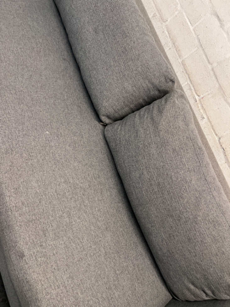 Modern 3 Seater Grey Fabric Couch with Metal Legs — Good Working Order