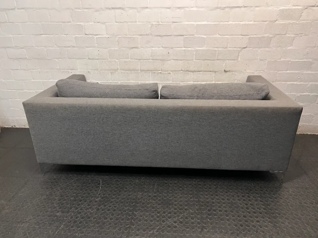 Modern 3 Seater Grey Fabric Couch with Metal Legs — Good Working Order