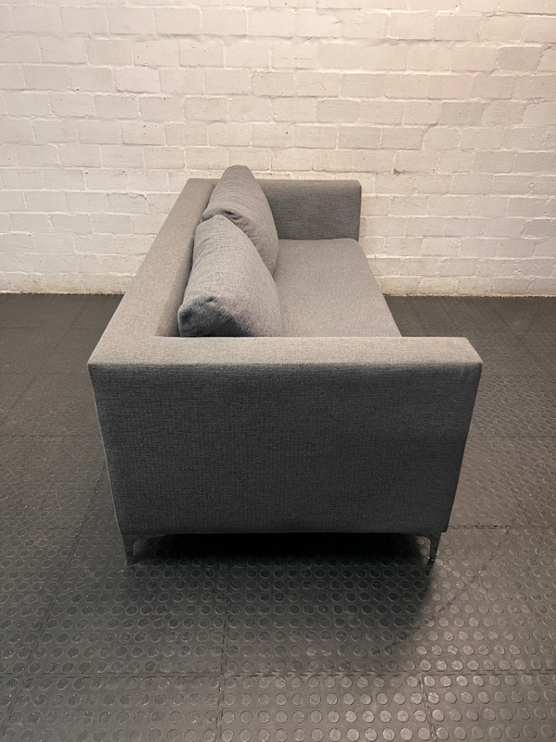 Modern 3 Seater Grey Fabric Couch with Metal Legs — Good Working Order