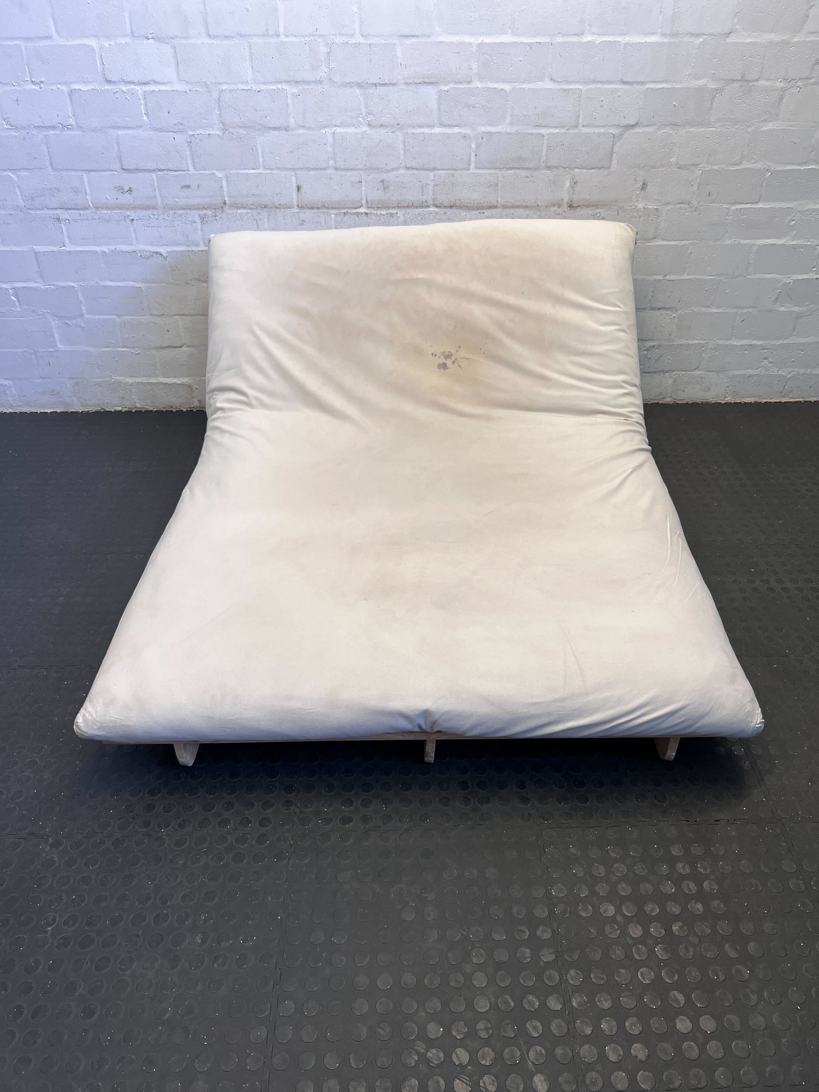 Modern Beige Fabric Futon Bed with Minor Stains