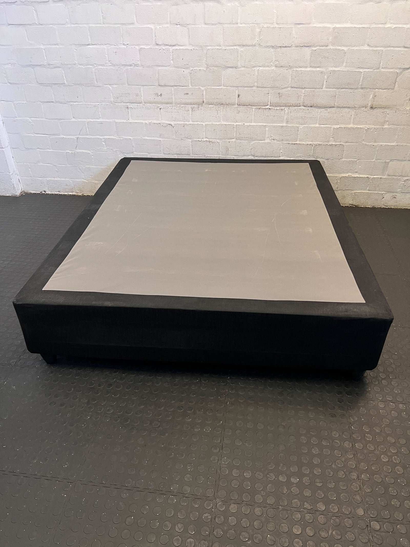Modern Black Fabric Queen Bed Base with Grey Mattress Top