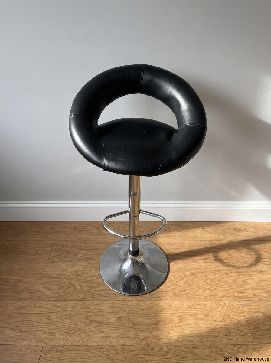 Modern Black Faux Leather Bar Stool with Chrome Base - 2ndhandwarehouse.com
