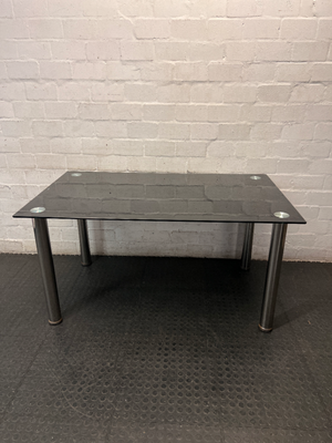 Black Glass Top Dining Table with Metal Legs — Used; Fair Condition