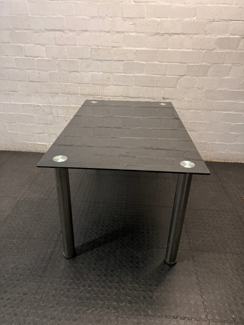 Black Glass Top Dining Table with Metal Legs — Used; Fair Condition