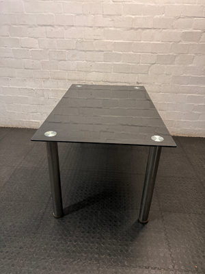 Black Glass Top Dining Table with Metal Legs — Used; Fair Condition
