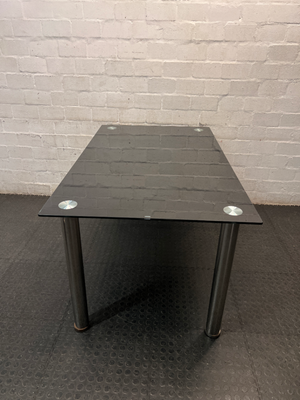 Black Glass Top Dining Table with Metal Legs — Used; Fair Condition