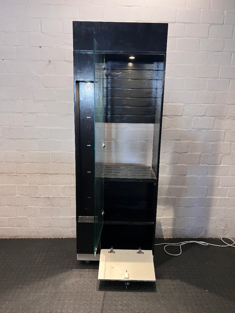 Modern Black Glass Display Cabinet with Bottom Drawer - 2ndhandwarehouse.com