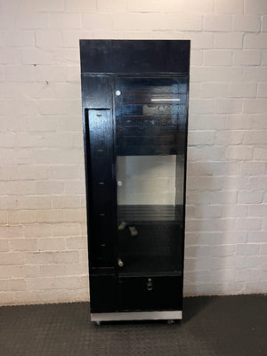 Modern Black Glass Display Cabinet with Bottom Drawer - 2ndhandwarehouse.com
