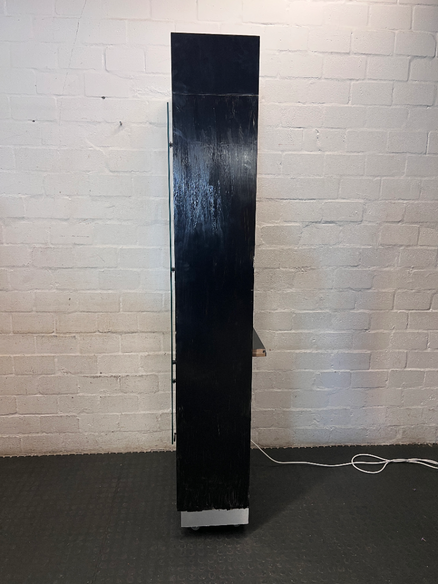 Modern Black Glass Display Cabinet with Bottom Drawer - 2ndhandwarehouse.com