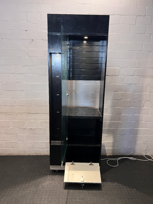 Modern Black Glass Display Cabinet with Bottom Drawer - 2ndhandwarehouse.com