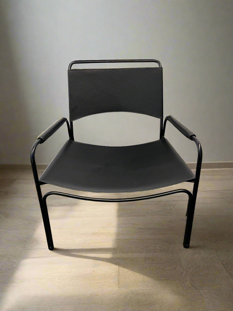 Modern Black Metal Lounge Chair with Minor Wear