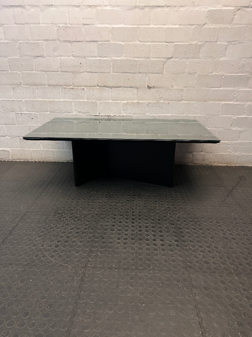 Modern Black Pedestal Coffee Table with Glass Top — General Wear and Upkeep