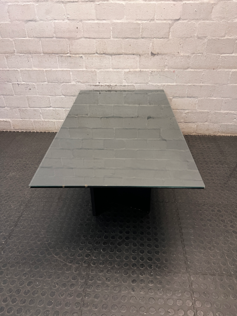 Modern Black Pedestal Coffee Table with Glass Top — General Wear and Upkeep