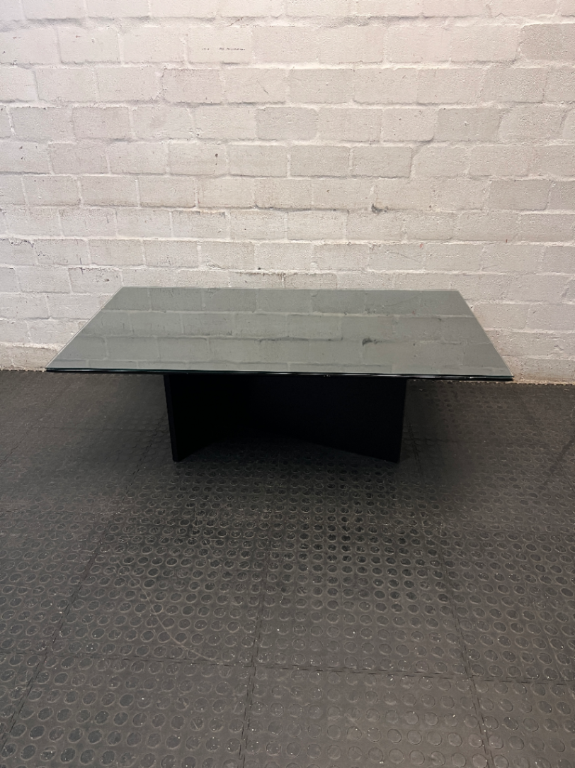 Modern Black Pedestal Coffee Table with Glass Top — General Wear and Upkeep