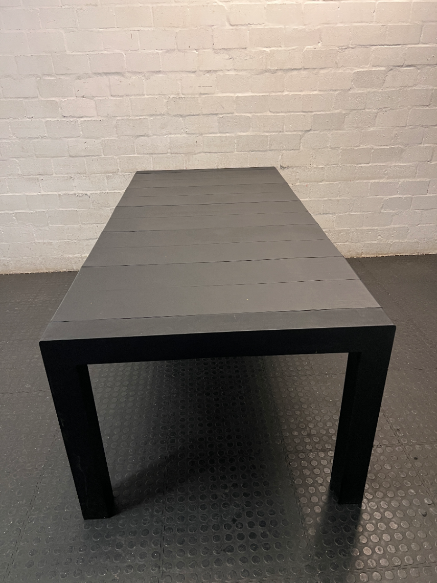 Modern Black Slat-Top Outdoor Table — Weather Exposure and General Wear - 2ndhandwarehouse.com