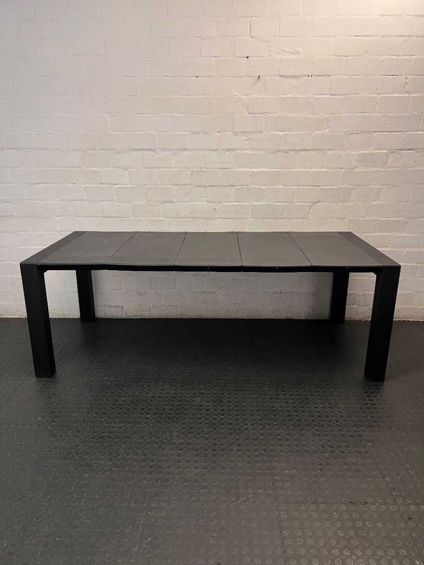 Modern Black Slat-Top Outdoor Table — Weather Exposure and General Wear - 2ndhandwarehouse.com