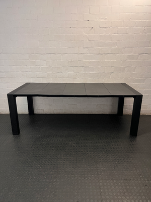 Modern Black Slat-Top Outdoor Table — Weather Exposure and General Wear - 2ndhandwarehouse.com
