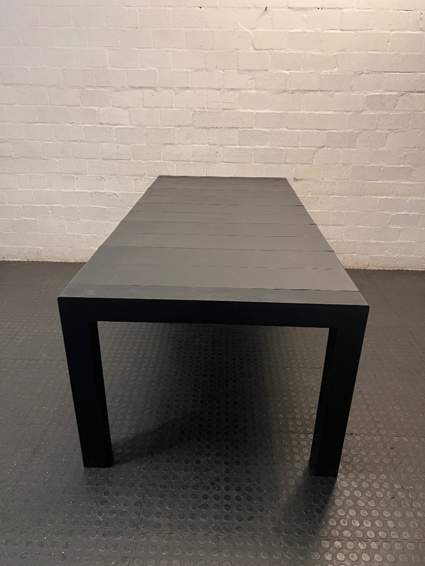 Modern Black Slat-Top Outdoor Table — Weather Exposure and General Wear - 2ndhandwarehouse.com