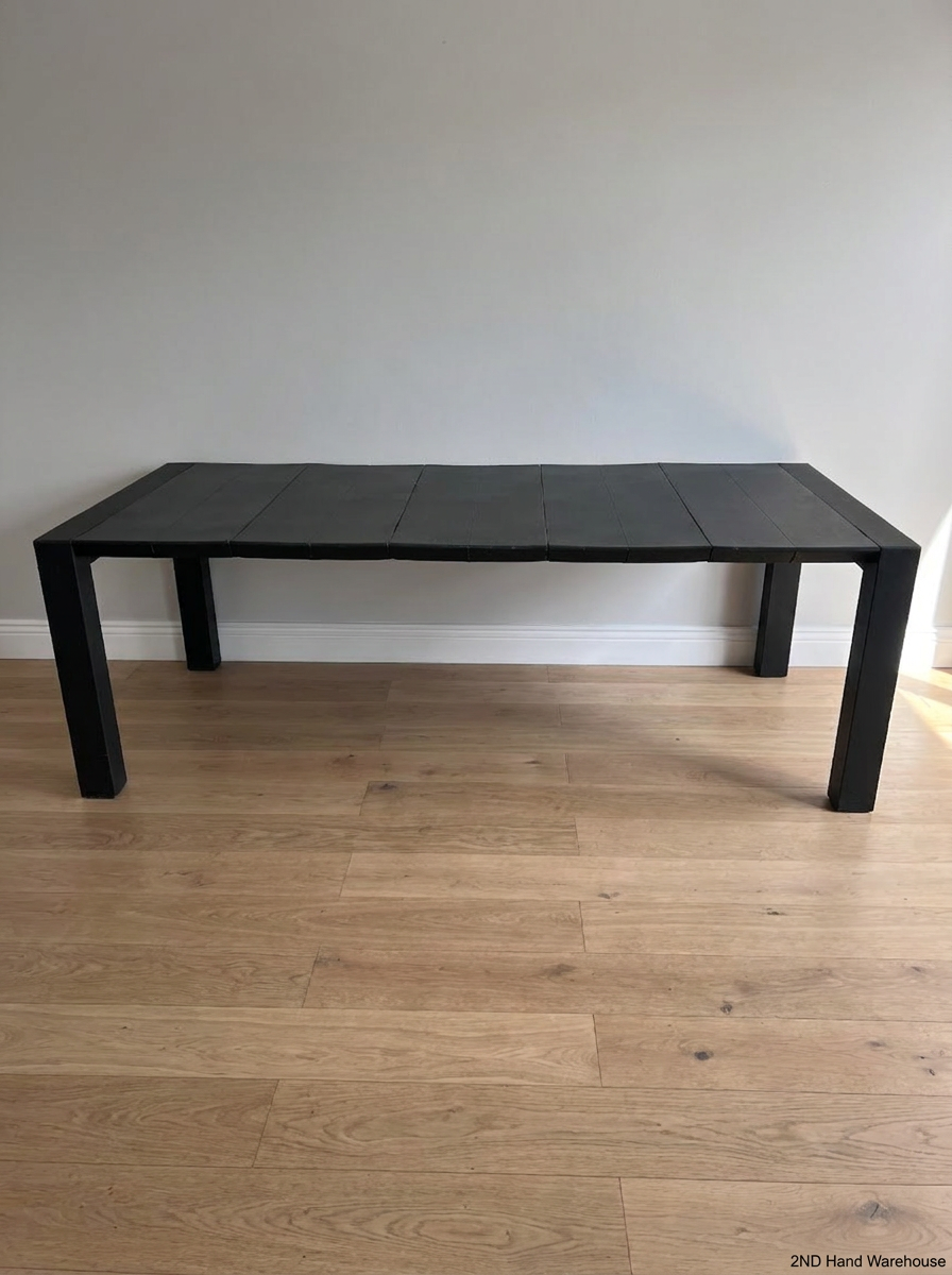 Modern Black Slat-Top Outdoor Table — Weather Exposure and General Wear - 2ndhandwarehouse.com