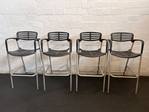 Modern Black Slatted Bar Stool with Armrests
