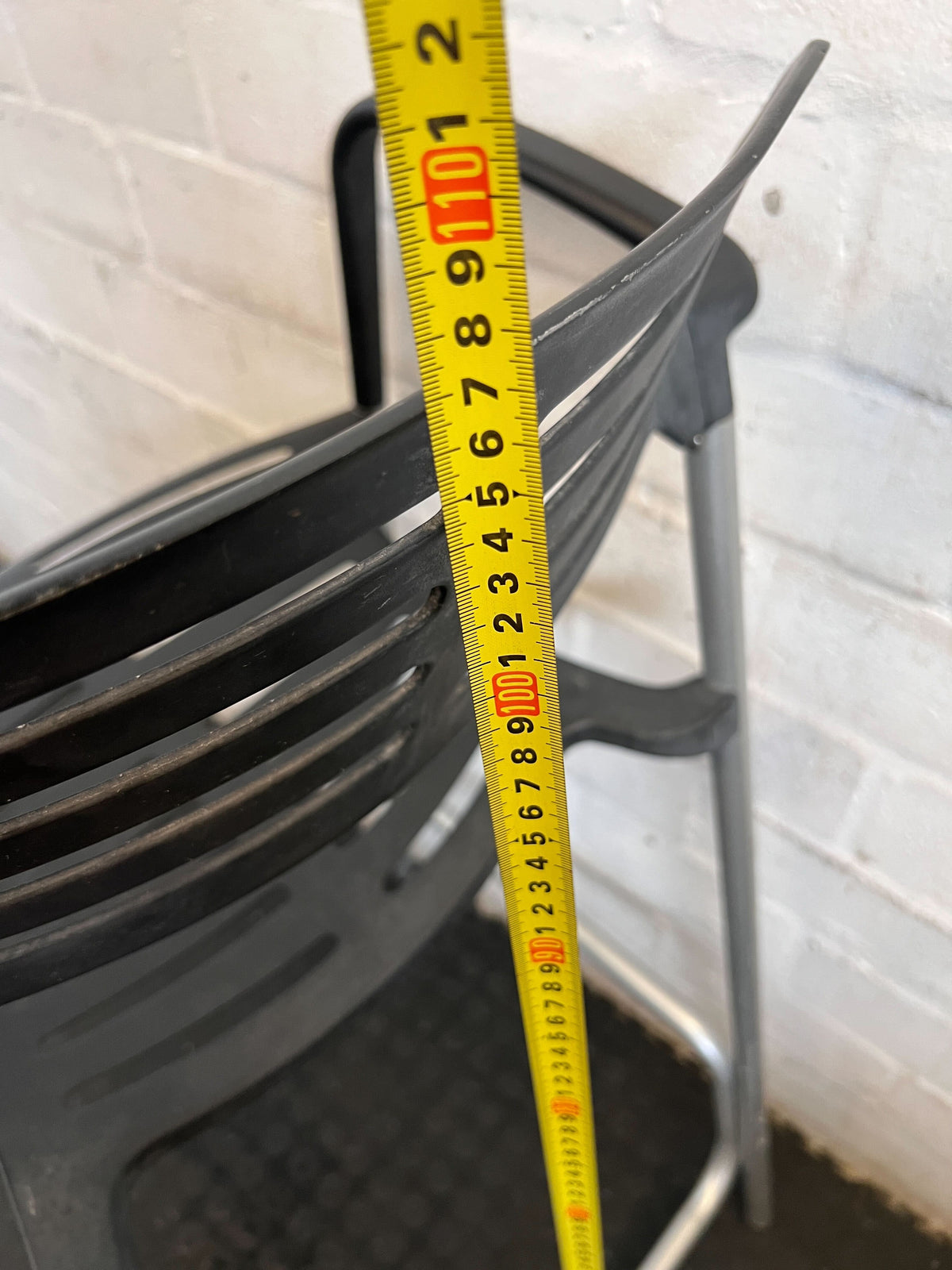 Modern Black Slatted Bar Stool with Armrests