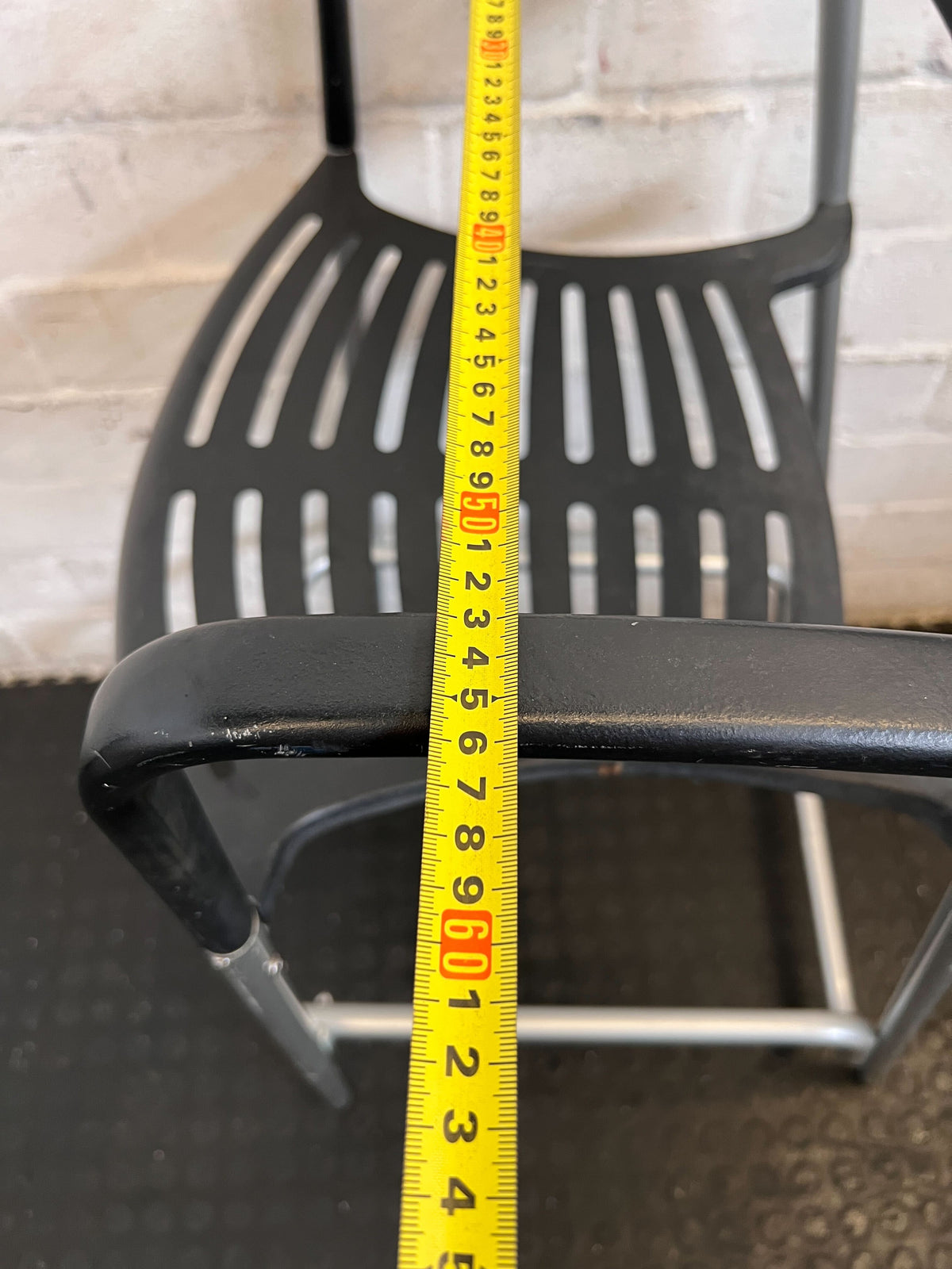 Modern Black Slatted Bar Stool with Armrests