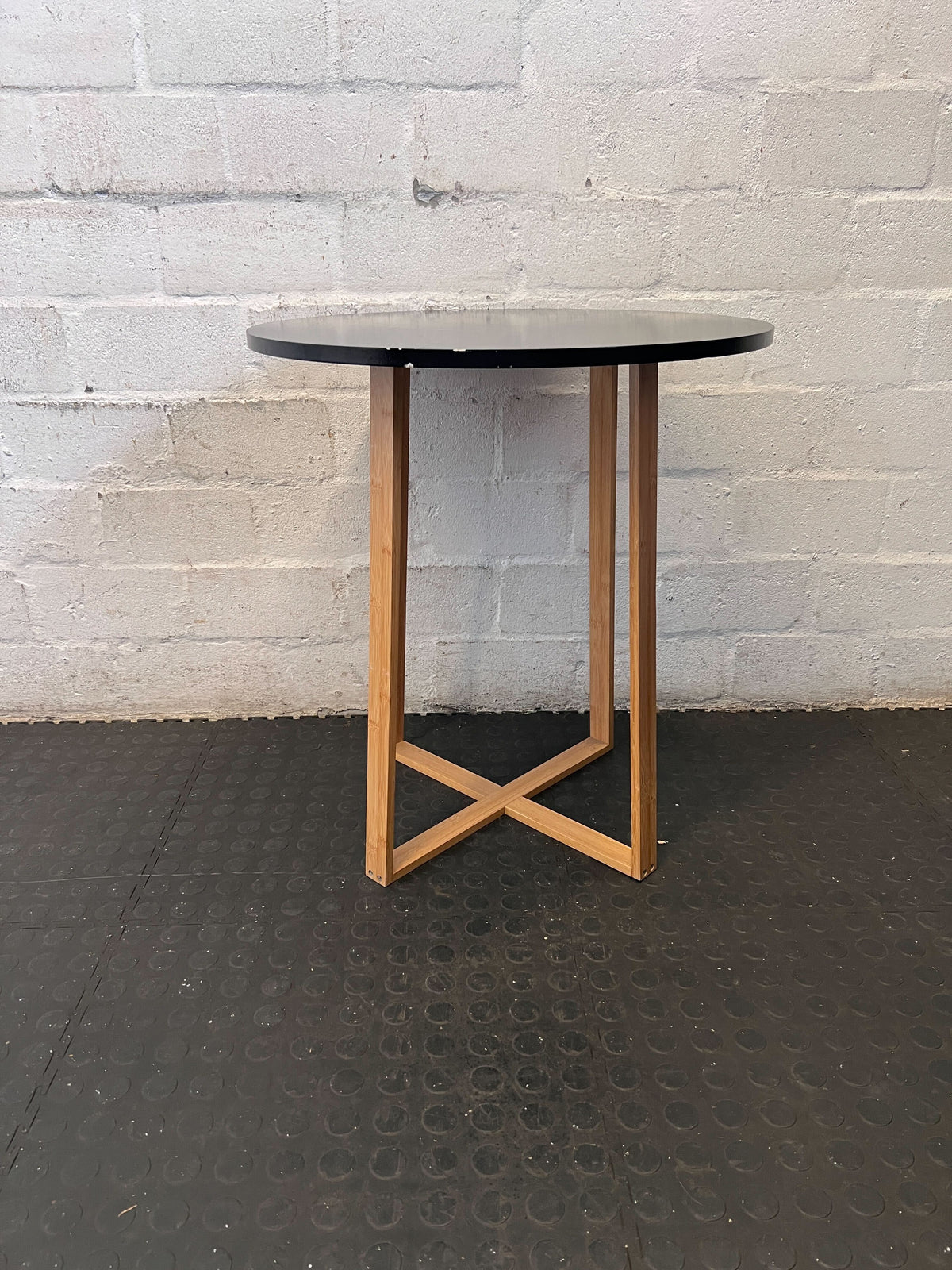 Modern Black & Wood Round Side Table ✨