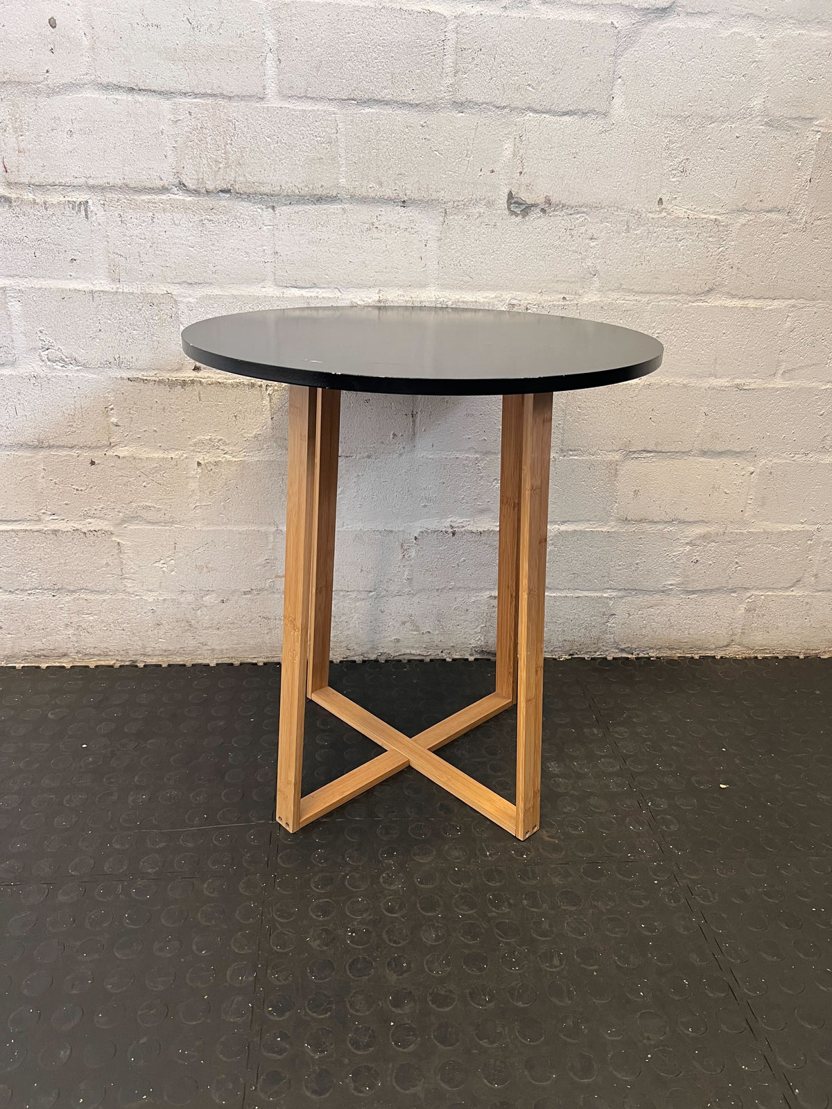 Modern Black & Wood Round Side Table ✨