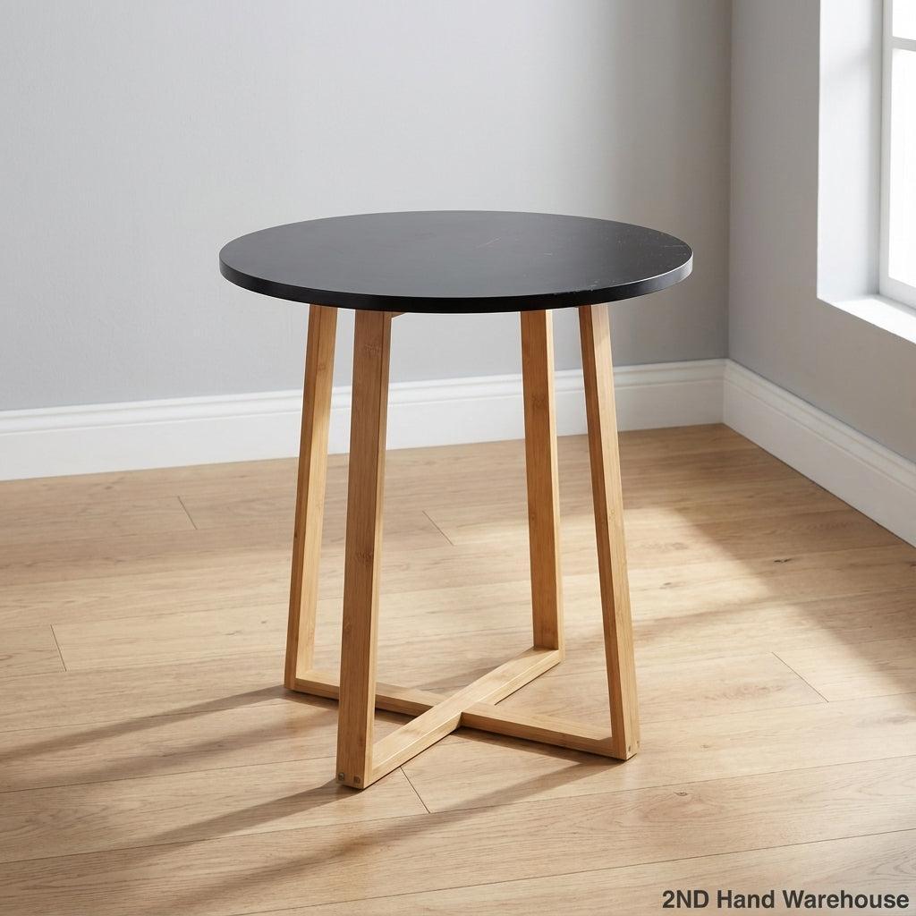 Modern Black & Wood Round Side Table ✨