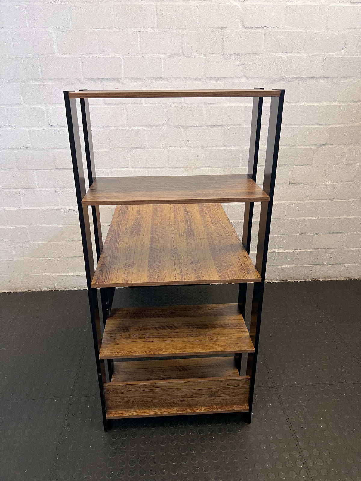 Modern Black and Wood Desk with Shelves – Minimalist Style