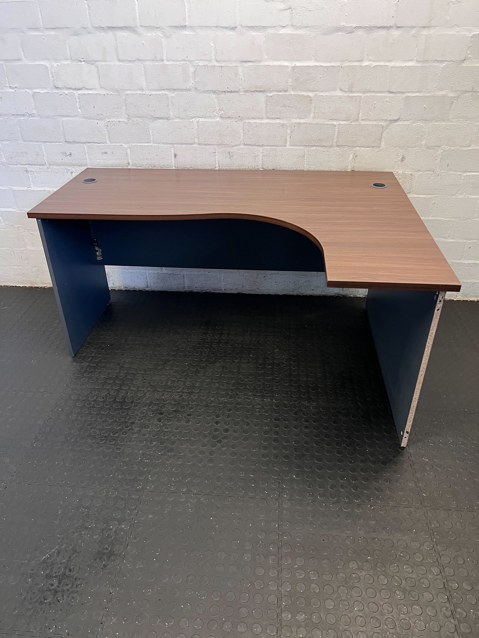 Modern Blue and Brown Desk with Curved Design