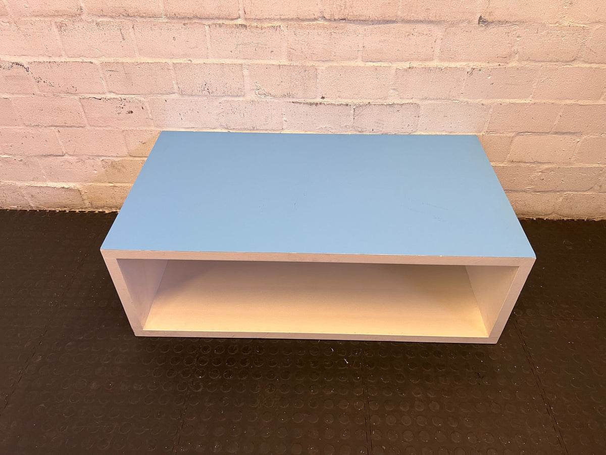 Modern Blue and White Rectangular Coffee Table with Minimal Wear