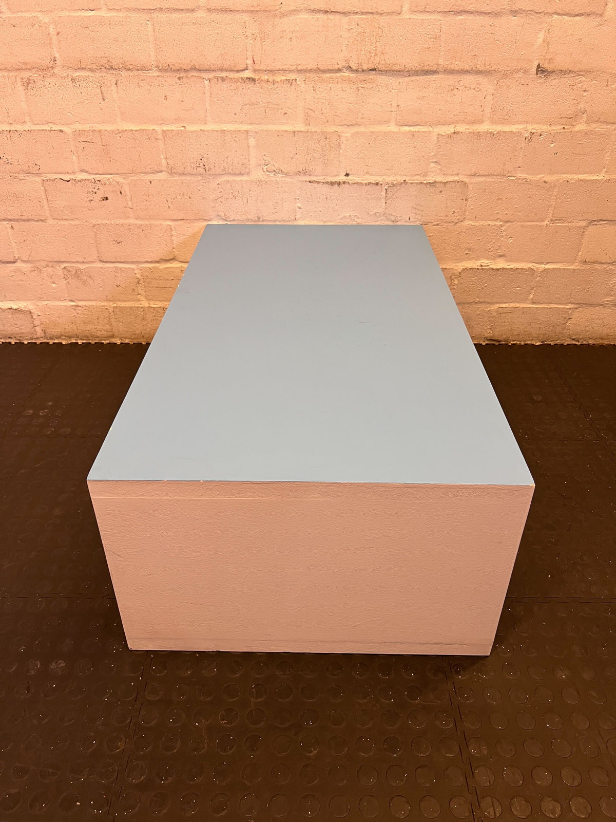 Modern Blue and White Rectangular Coffee Table with Minimal Wear