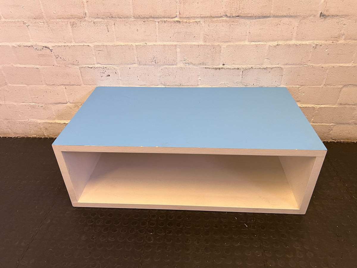 Modern Blue and White Rectangular Coffee Table with Minimal Wear