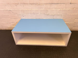 Modern Blue and White Rectangular Coffee Table with Minimal Wear