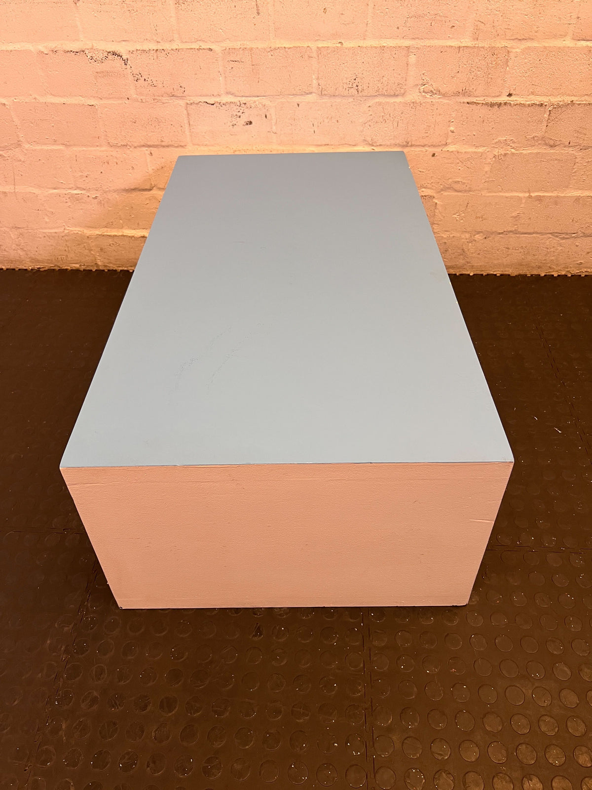 Modern Blue and White Rectangular Coffee Table with Minimal Wear