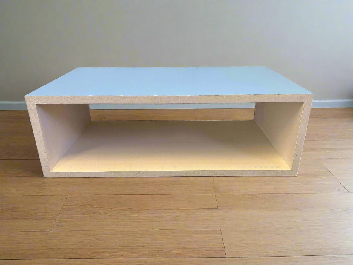 Modern Blue and White Rectangular Coffee Table with Minimal Wear