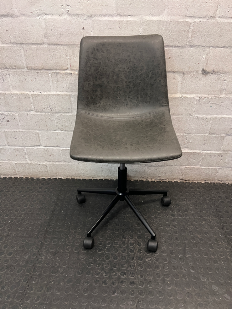 Modern Dark Grey Pleather Mid-Back Office Chair — Clean and Tested