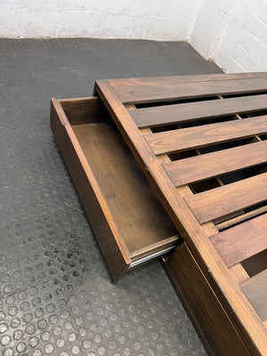 Modern Dark Wood Platform Queen Bed Frame & Headboard With Drawers - 2ndhandwarehouse.com