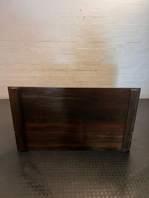 Modern Dark Wood Platform Queen Bed Frame & Headboard With Drawers - 2ndhandwarehouse.com
