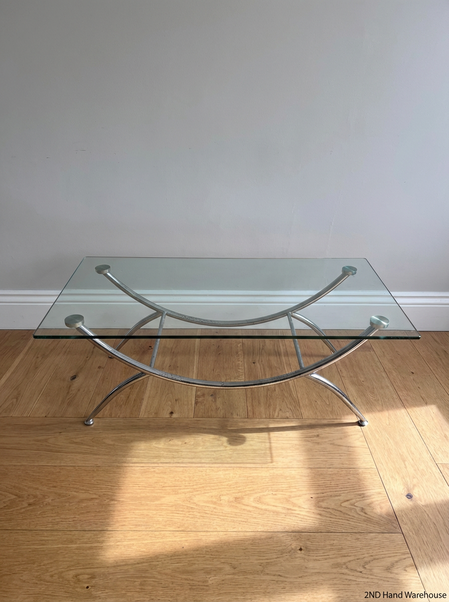 Modern Glass Coffee Table with Curved Silver Legs - Good Condition