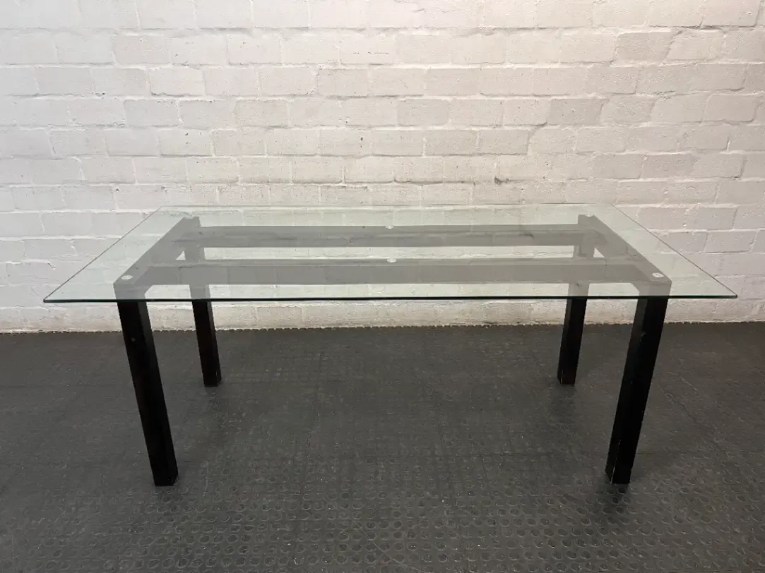 Modern Glass Top Dining Table with Dark Frame — Well Used Dining Set