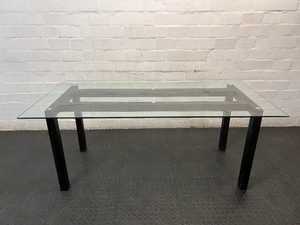 Modern Glass Top Dining Table with Dark Frame — Well Used Dining Set