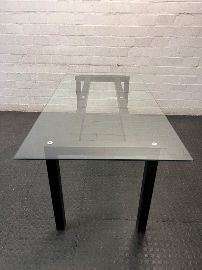 Modern Glass Top Dining Table with Dark Frame — Well Used Dining Set
