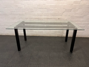 Modern Glass Top Dining Table with Dark Frame — Well Used Dining Set