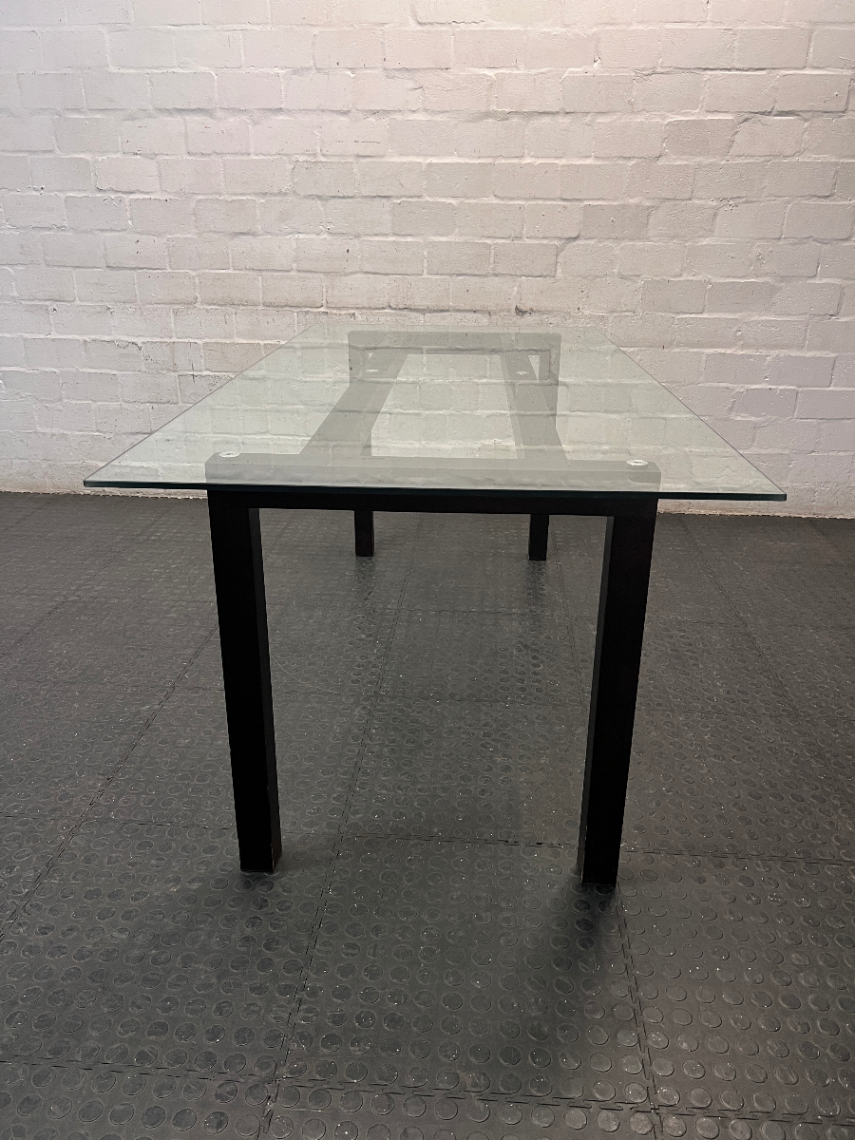 Modern Glass Top Dining Table with Dark Frame — Well Used Dining Set
