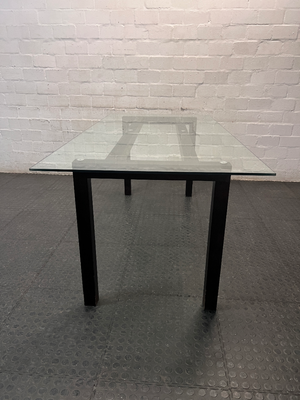 Modern Glass Top Dining Table with Dark Frame — Well Used Dining Set